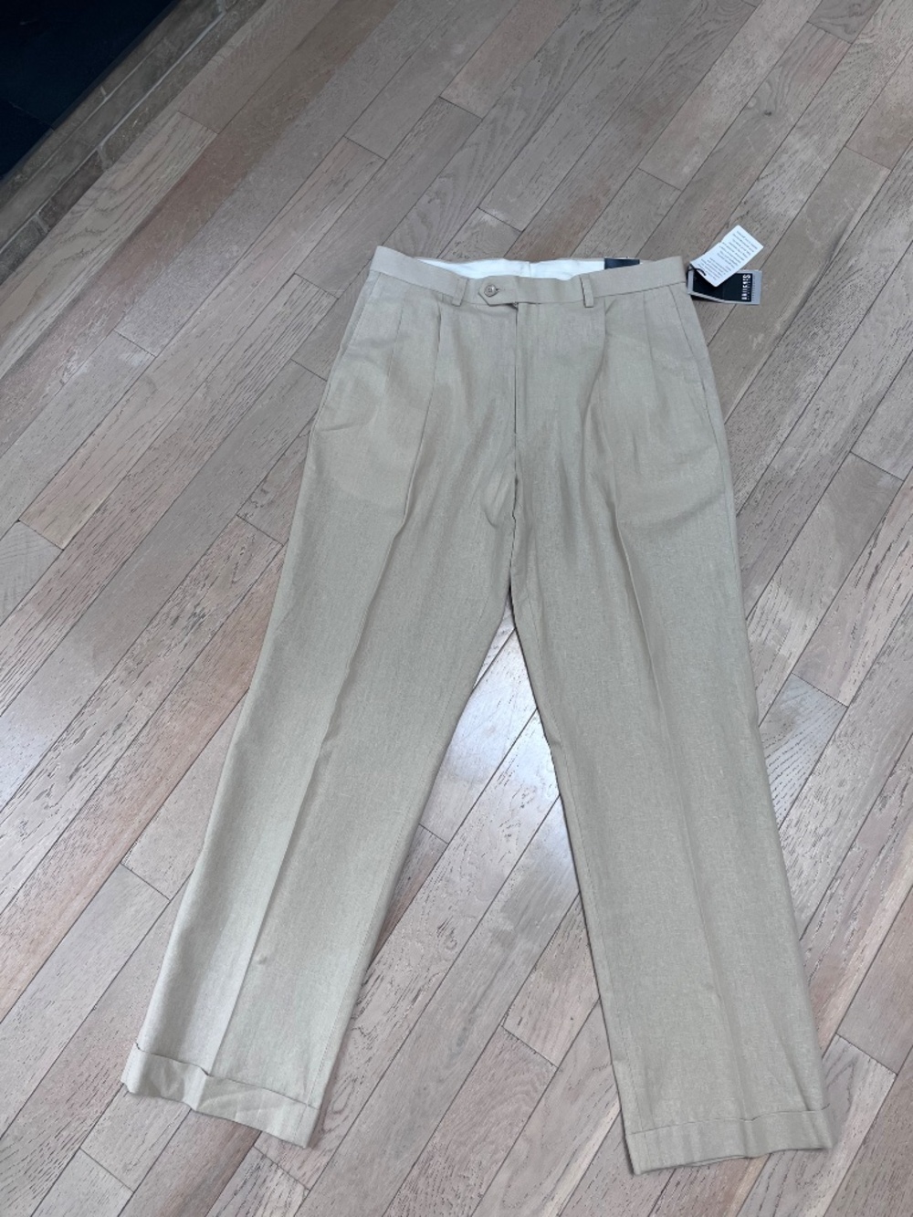 Britches By Samtex Mens 34X32 Linen Blend Pleated Front Tan Beige Trousers pant